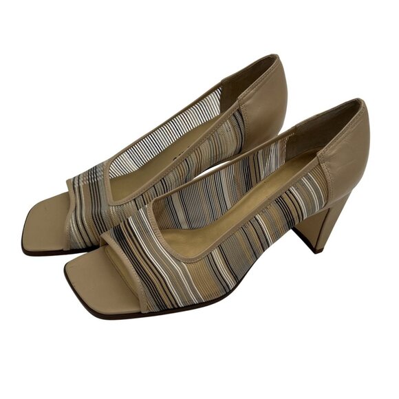 Apostrophe Womens Size 7.5 Sandy Beige Mesh & Leather Heels - Picture 1 of 6
